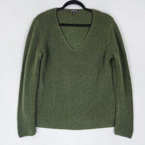 J Crew Sweater Womens Medium Green V Neck Mercantile Cotton Pullover Knit Casual